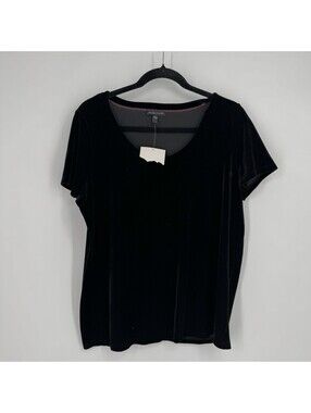 Eileen Fisher top womens small S black velvet short sleeve minimalist basic